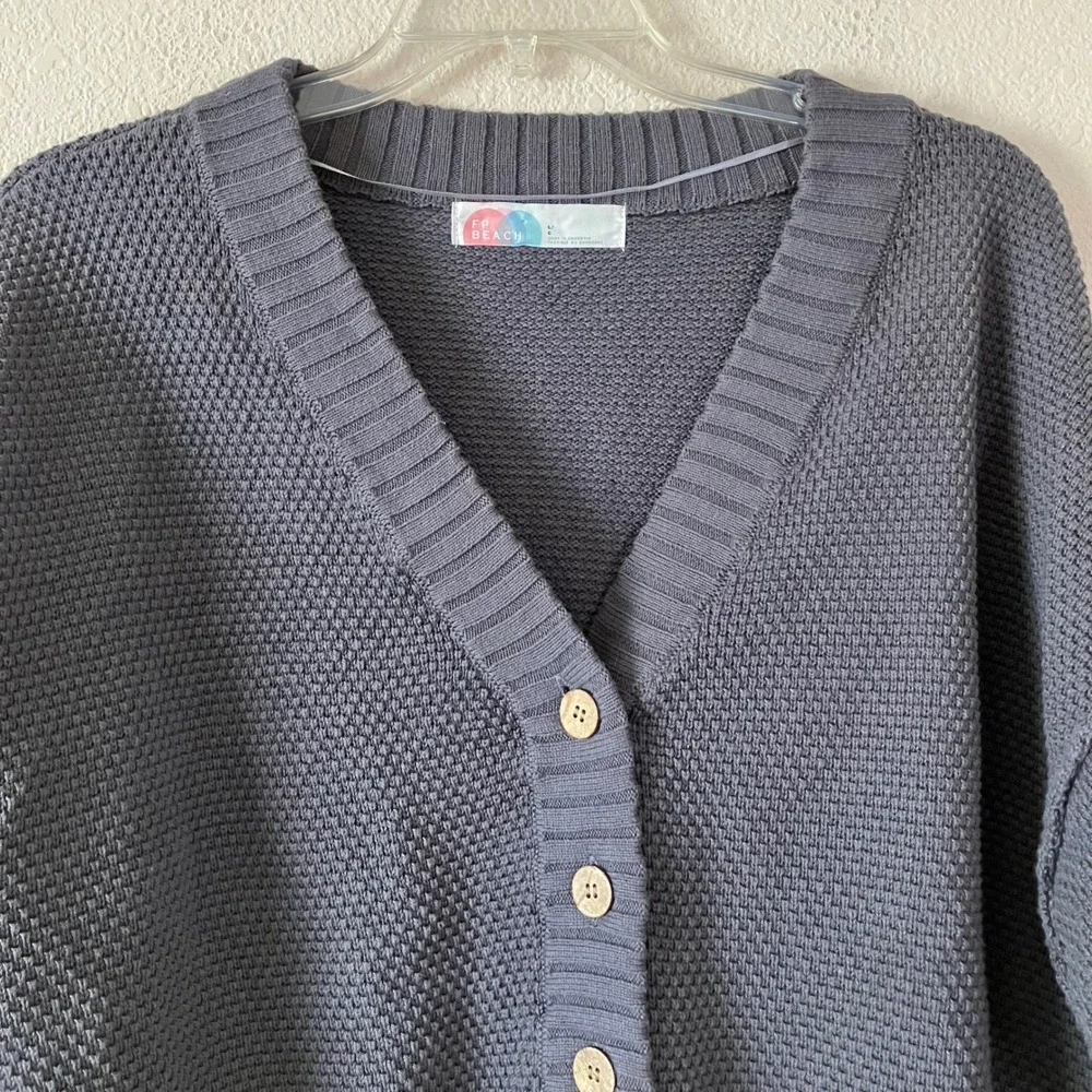 FREE PEOPLE Hailee Waffle Cardigan L Slouchy Oversized Sweater Loungewear Grey